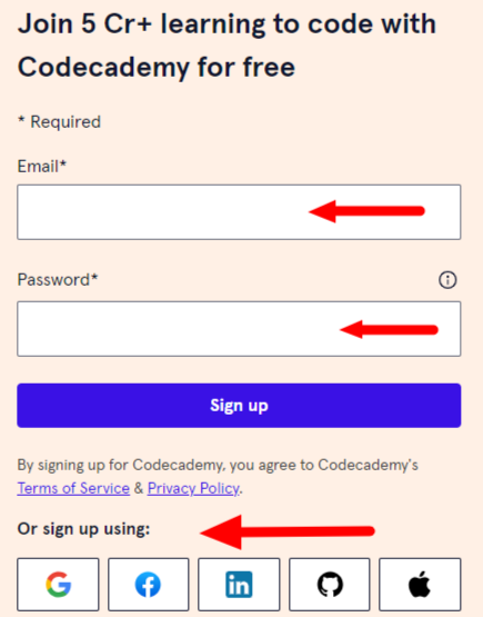Sign Up on Codecademy